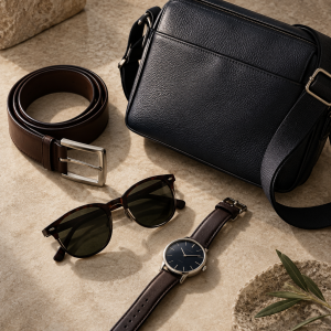 Accesorios masculinos de cuero y reloj